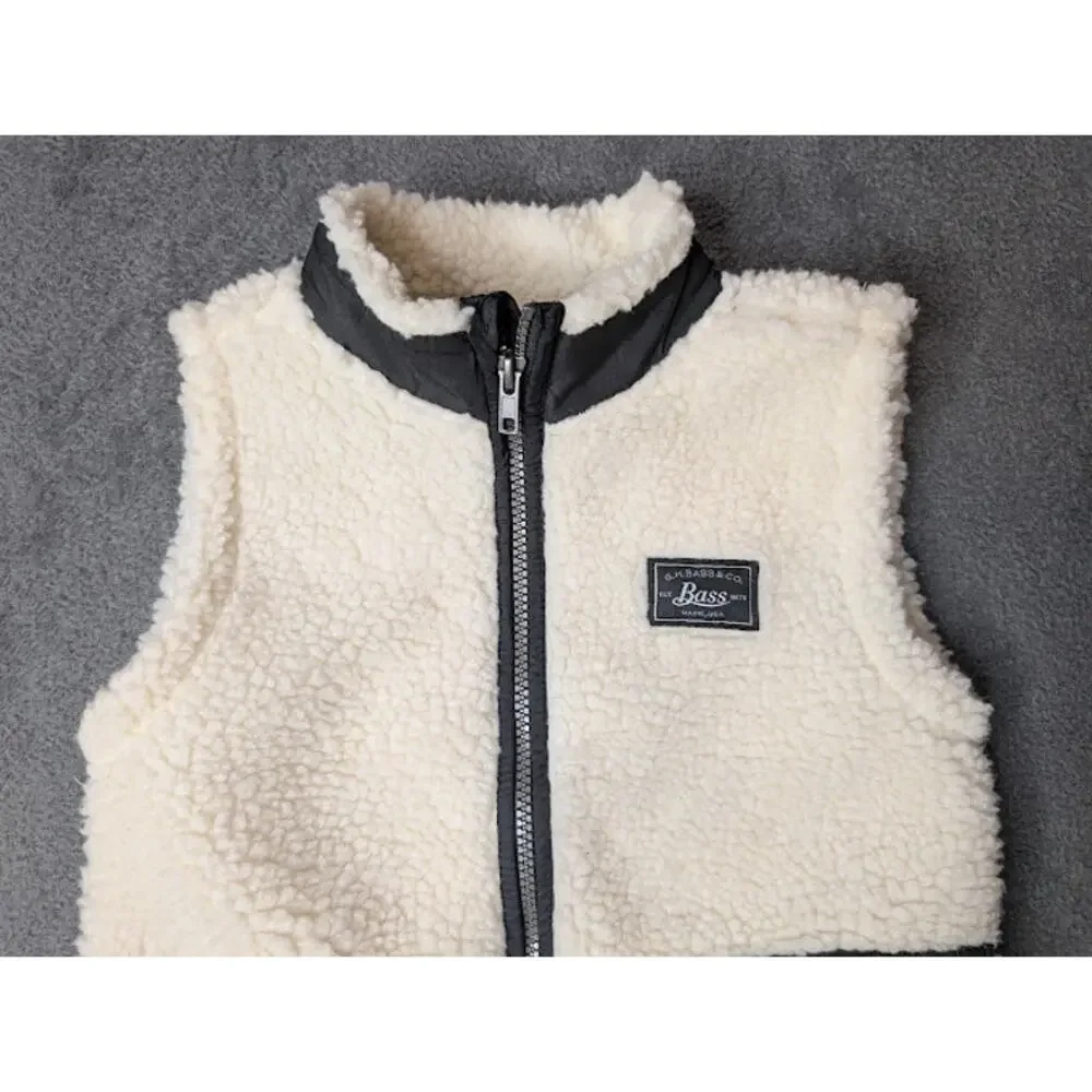 BASS & CO. Sherpa Toddler Youth Vest Whit Black Full Zip- Size 5